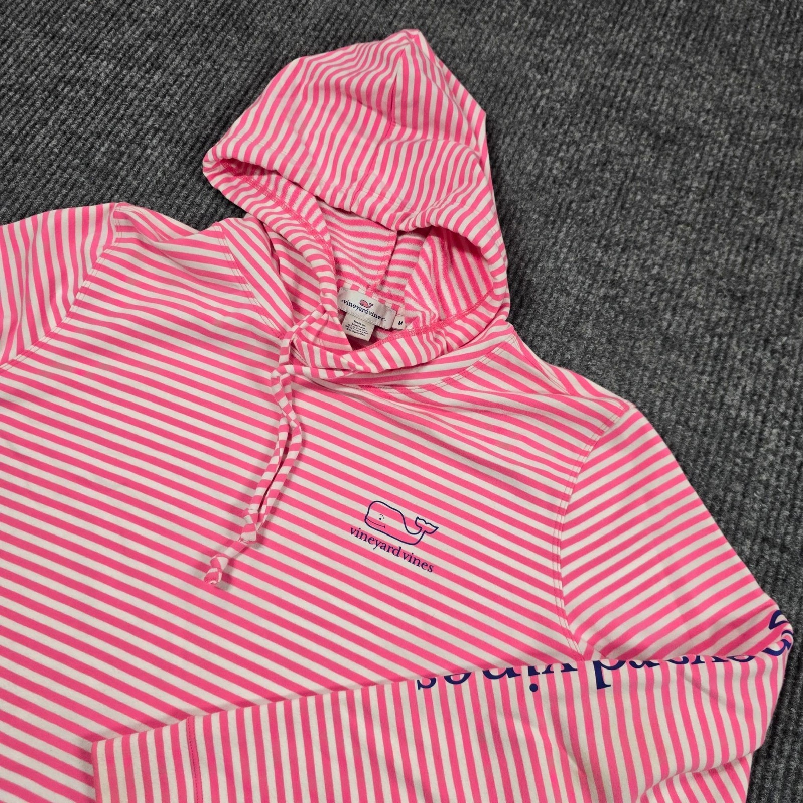 Vineyard Vines Hoodie Womens Medium Pink Striped Whale Graphic Tunic Pullover